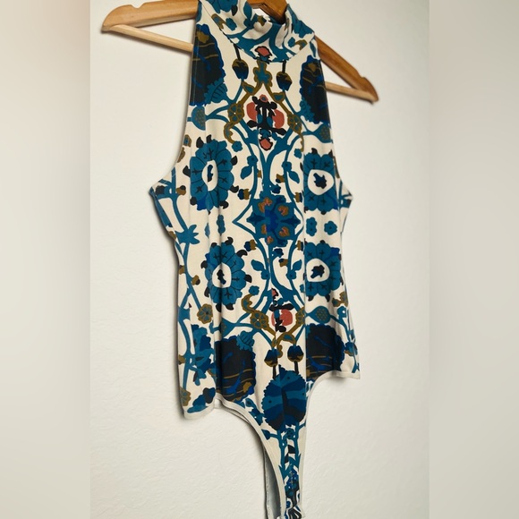 Intimately Free People S Floral Geometric Mock Neck Sleeveless Bodysuit Boho - Picture 6 of 11